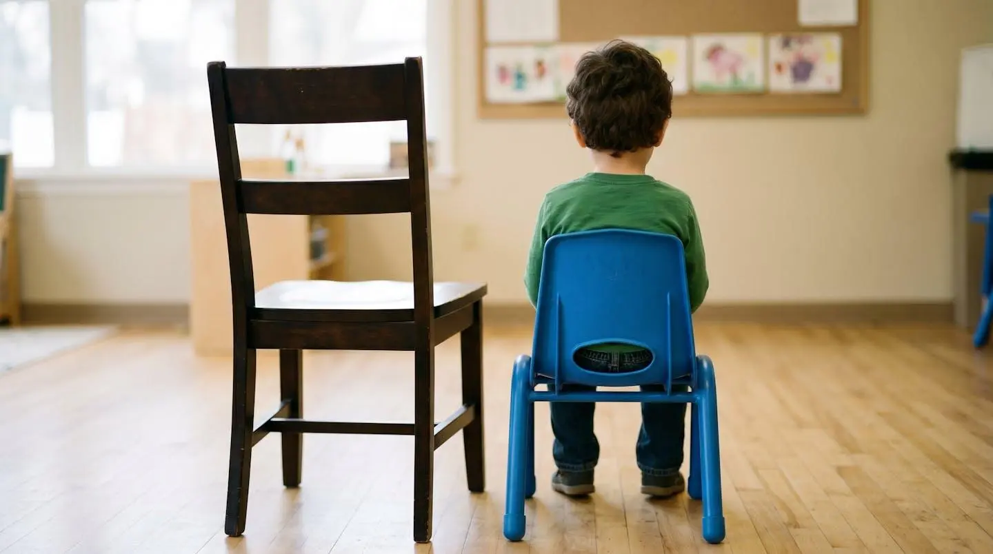 Comparaison entre une chaise adulte et une chaise adaptée aux enfants en maternelle.